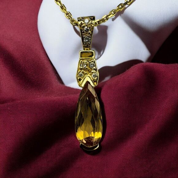 H. Stern Jewelry - 18k Gold Diamond Imperial Topaz Pendant Necklace 16" H. Stern Brazil Vintage 4.8